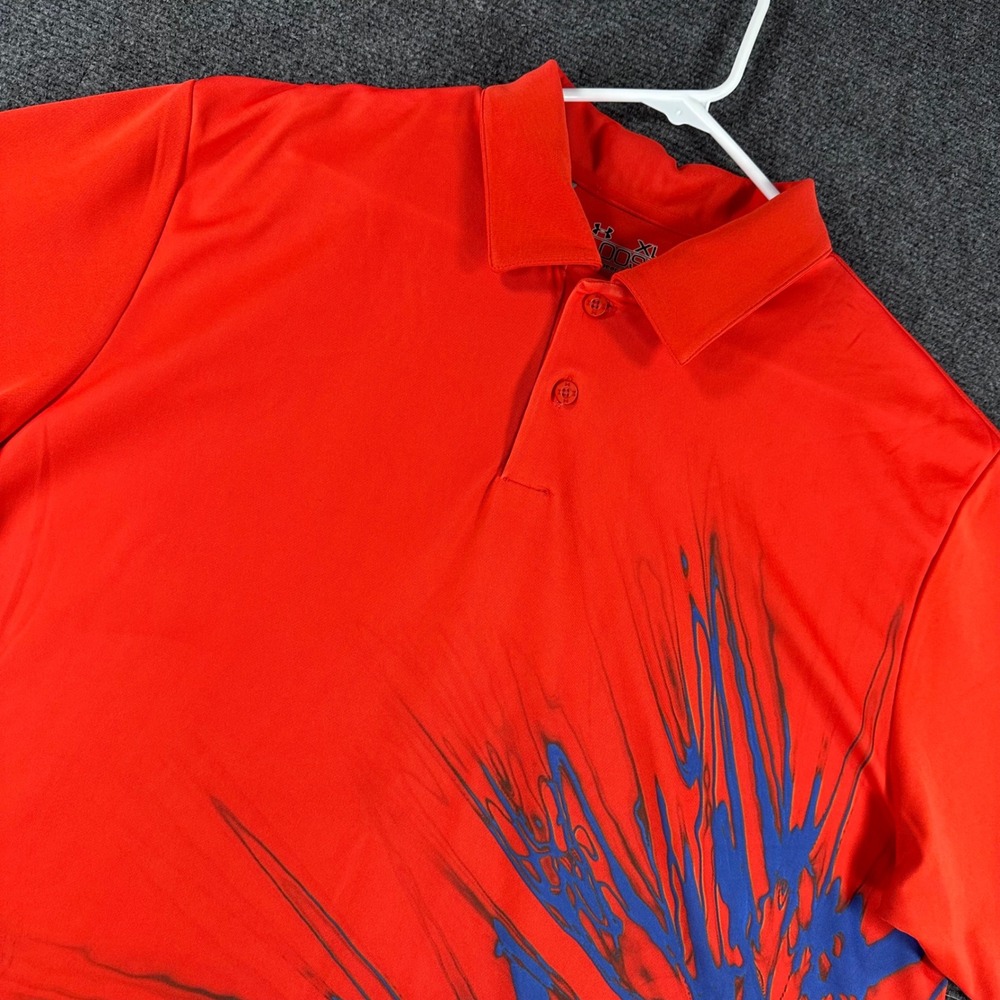 Under Armour Polo Shirt Mens XL Extra Large Red Blue Graphic HeatGear Loose Fit‎
